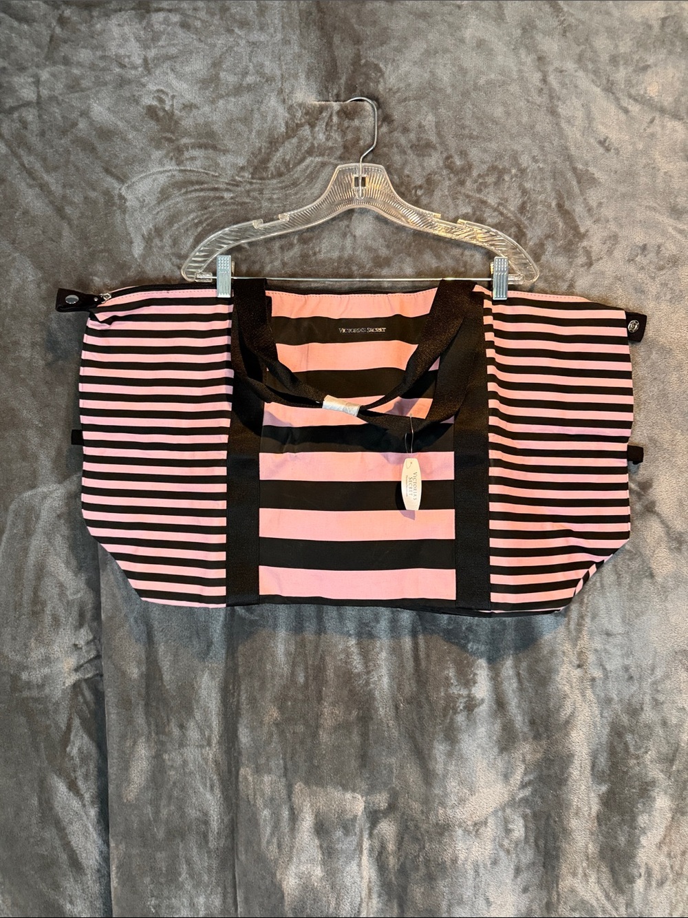Victoria's Secret Pink and Black Striped Canvas Tote